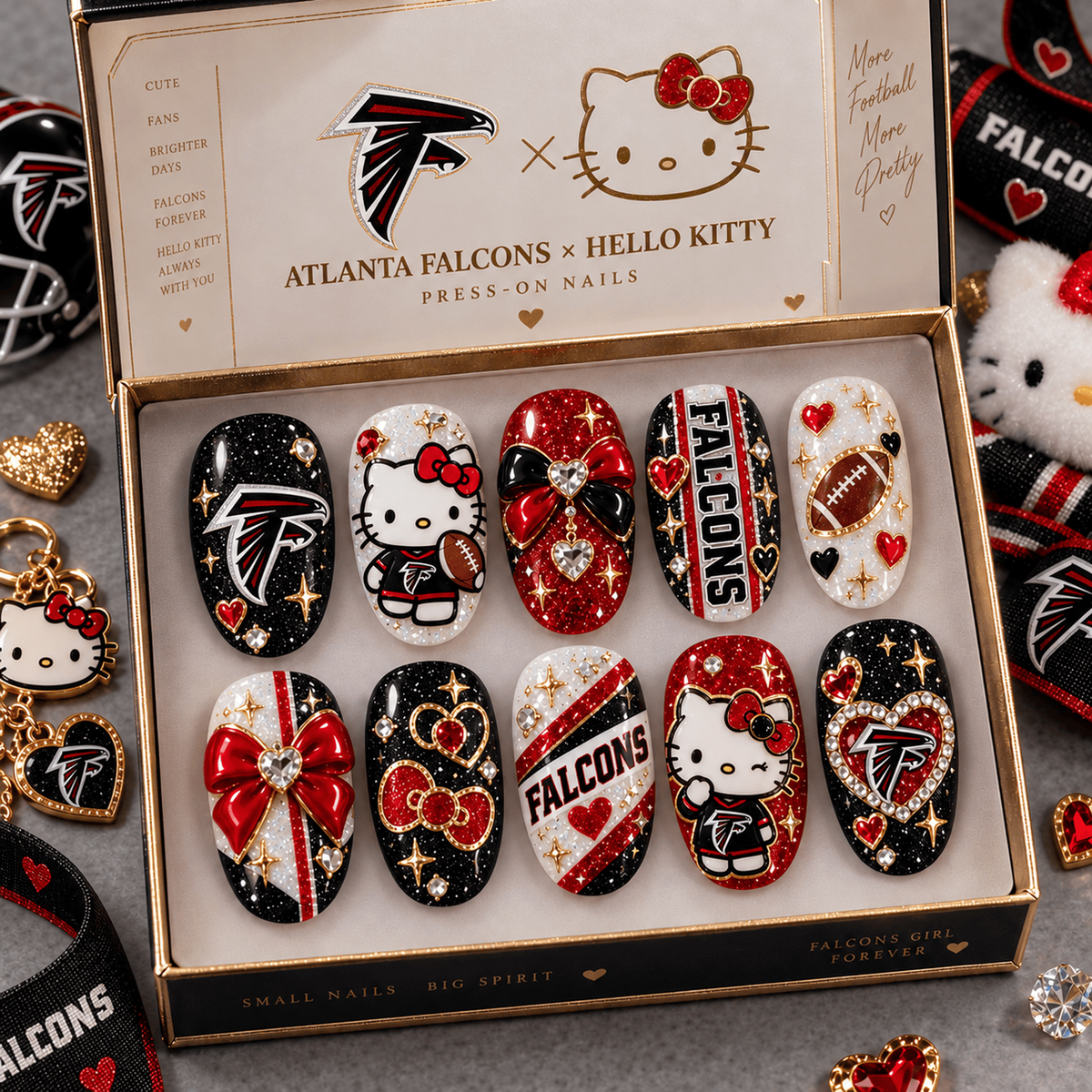 ATL X Premium NFL Hello Kitty Bow Glam Press-On Nails Football Fan