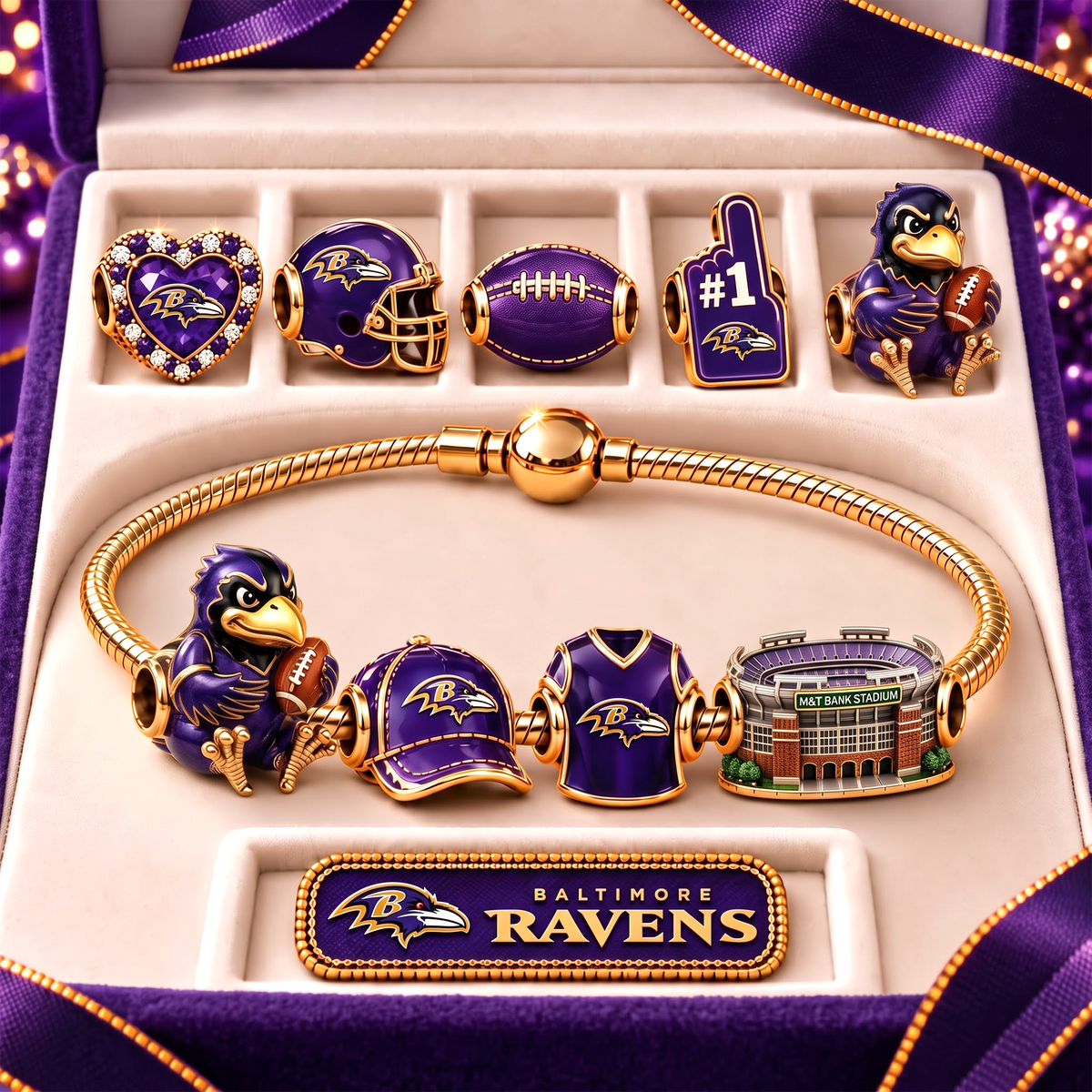 BR x Premium NFL Fan Charm Bracelet - Pandora Style Sports Charm Set