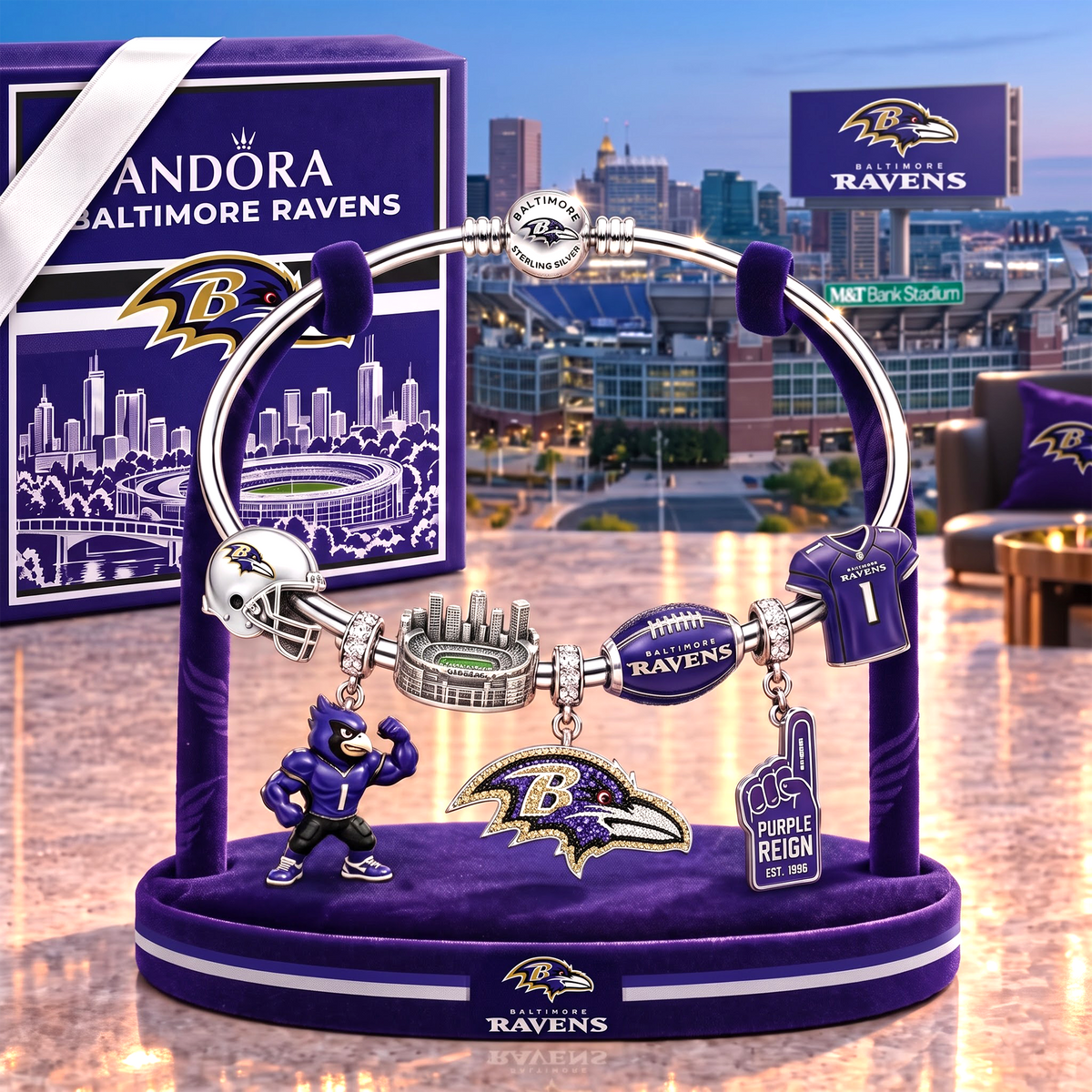 BR x Personalized NFL Pandora Style Charm Bracelet Gift Set 1409