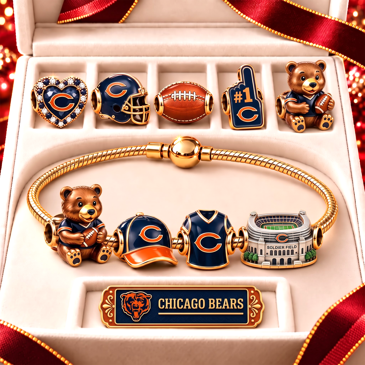 CB x Premium NFL Fan Charm Bracelet - Pandora Style Sports Charm Set
