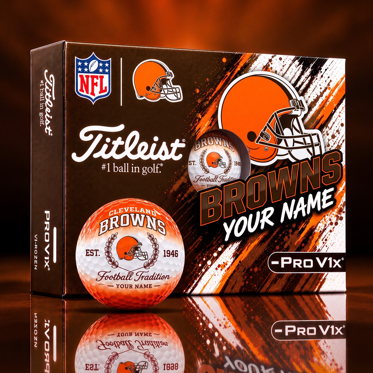 CLE X PERSONALIZED NFL MAKER-MADE TITLEIST PRO V1X GOLF BALLS