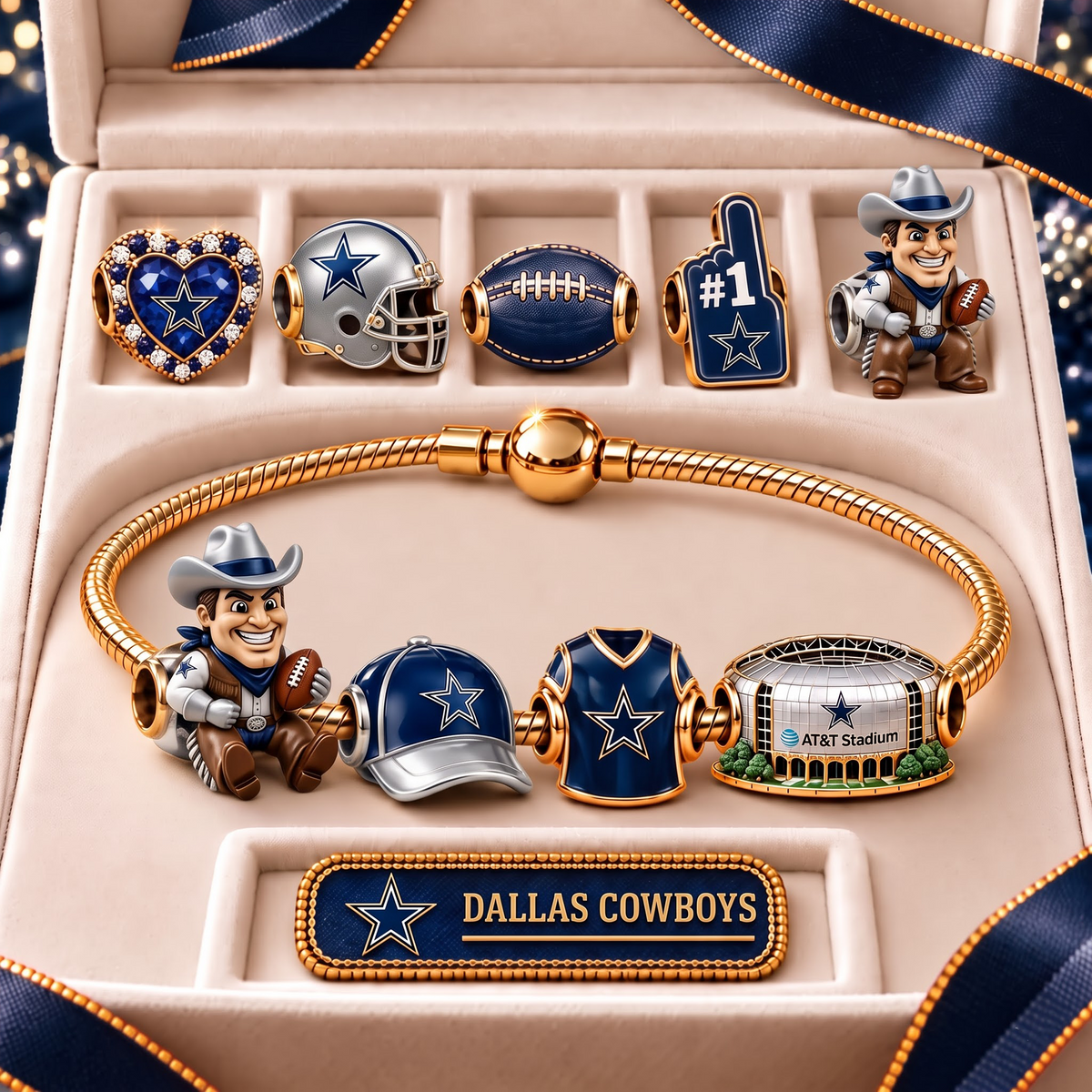 DC x Premium NFL Fan Charm Bracelet - Pandora Style Sports Charm Set