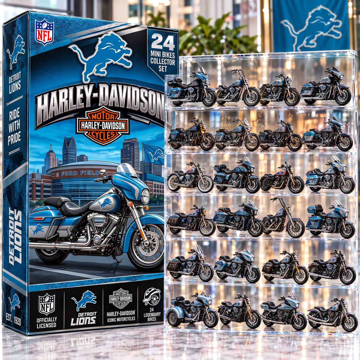 DET X NFL 24-Day Countdown Blink Box Cruiser Motorcycles Set