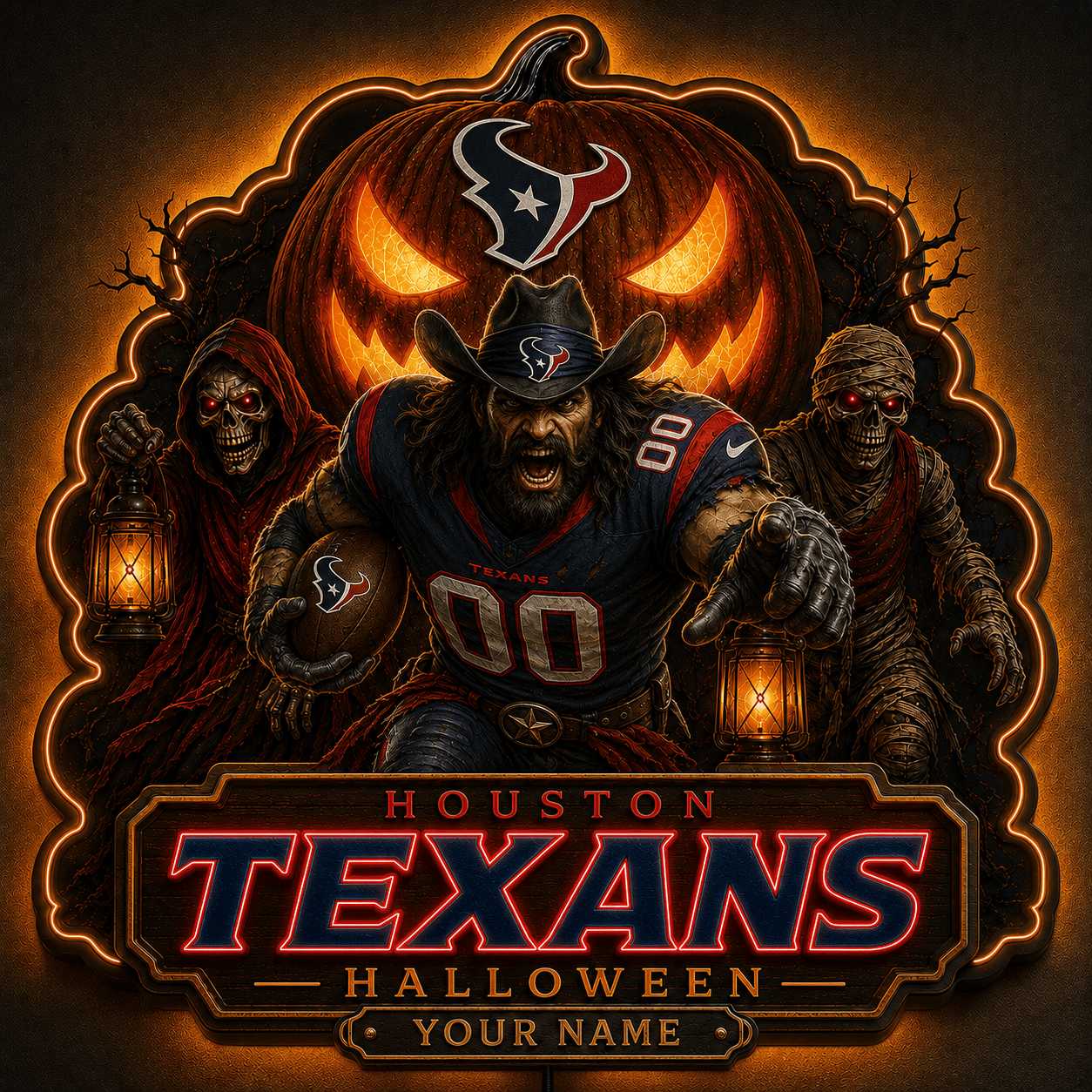 HT x NFL Halloween Personalized Acrylic Wall Led Sign Colorful Colors Gifts For Fan