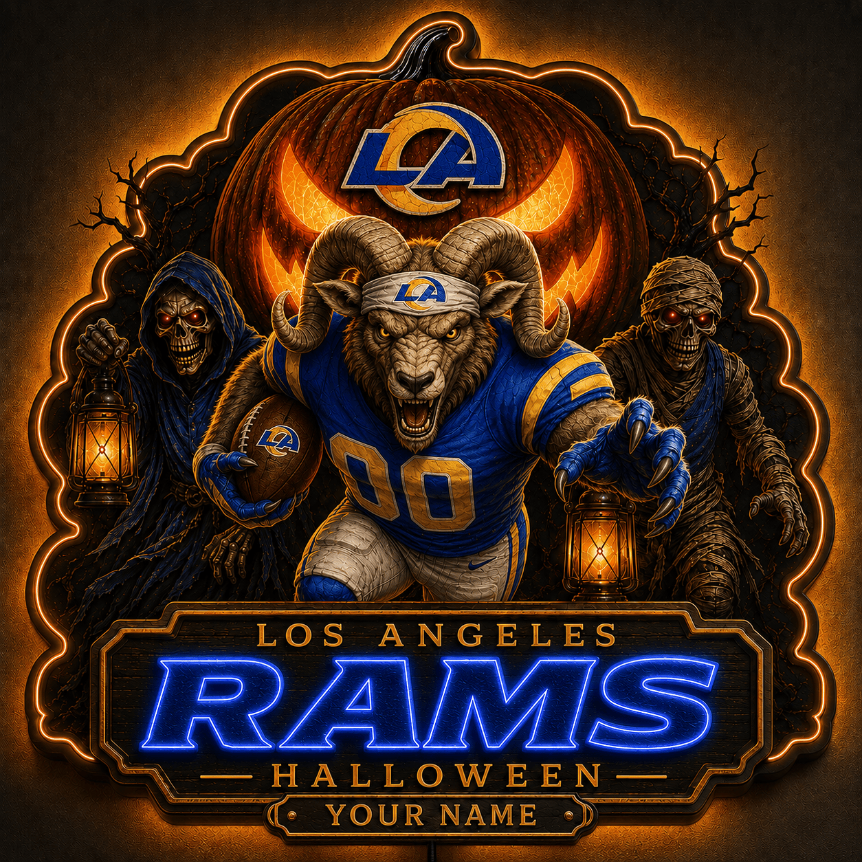 LAR x NFL Halloween Personalized Acrylic Wall Led Sign Colorful Colors Gifts For Fan