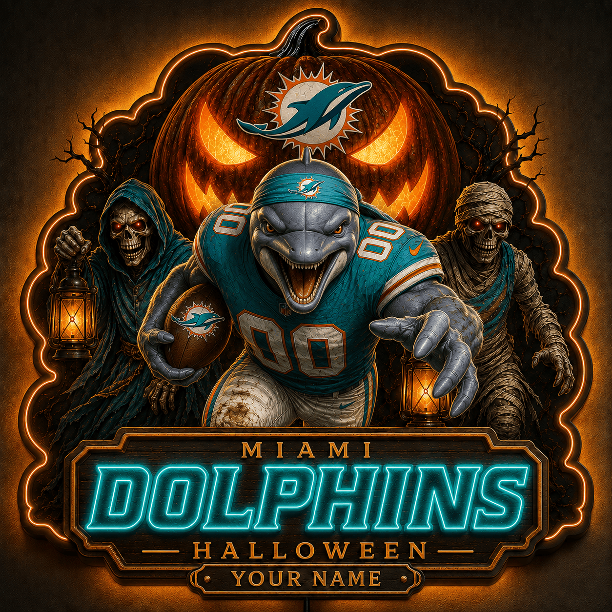 MD x NFL Halloween Personalized Acrylic Wall Led Sign Colorful Colors Gifts For Fan