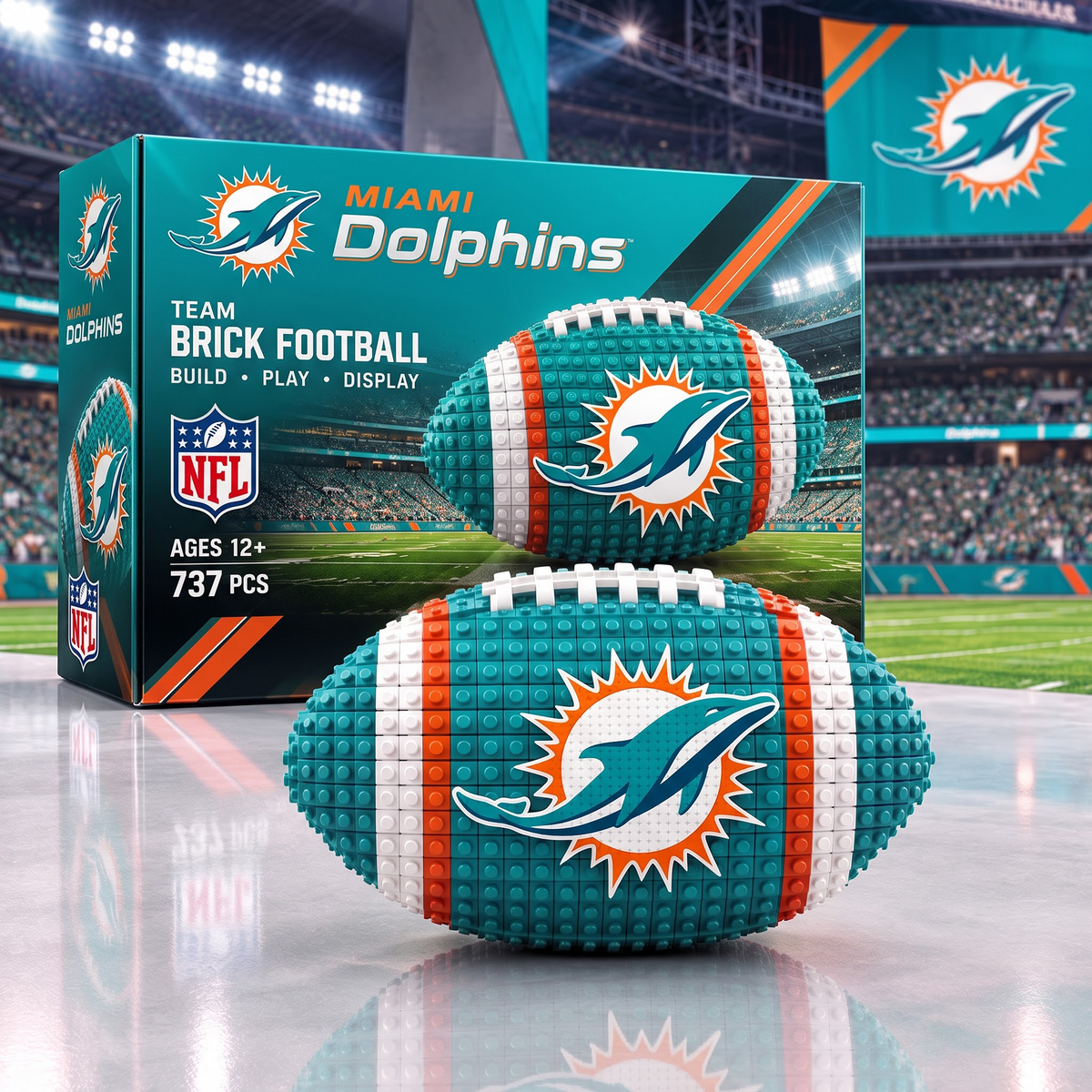 MIA X NFL Team Brick Football Building Set 3D Bricks Collector Model