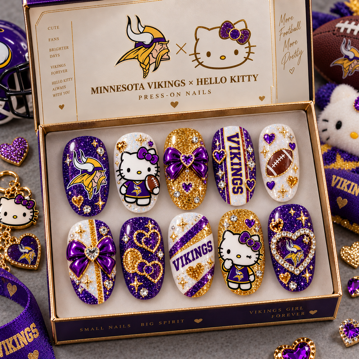 MIN X Premium NFL Hello Kitty Bow Glam Press-On Nails Football Fan