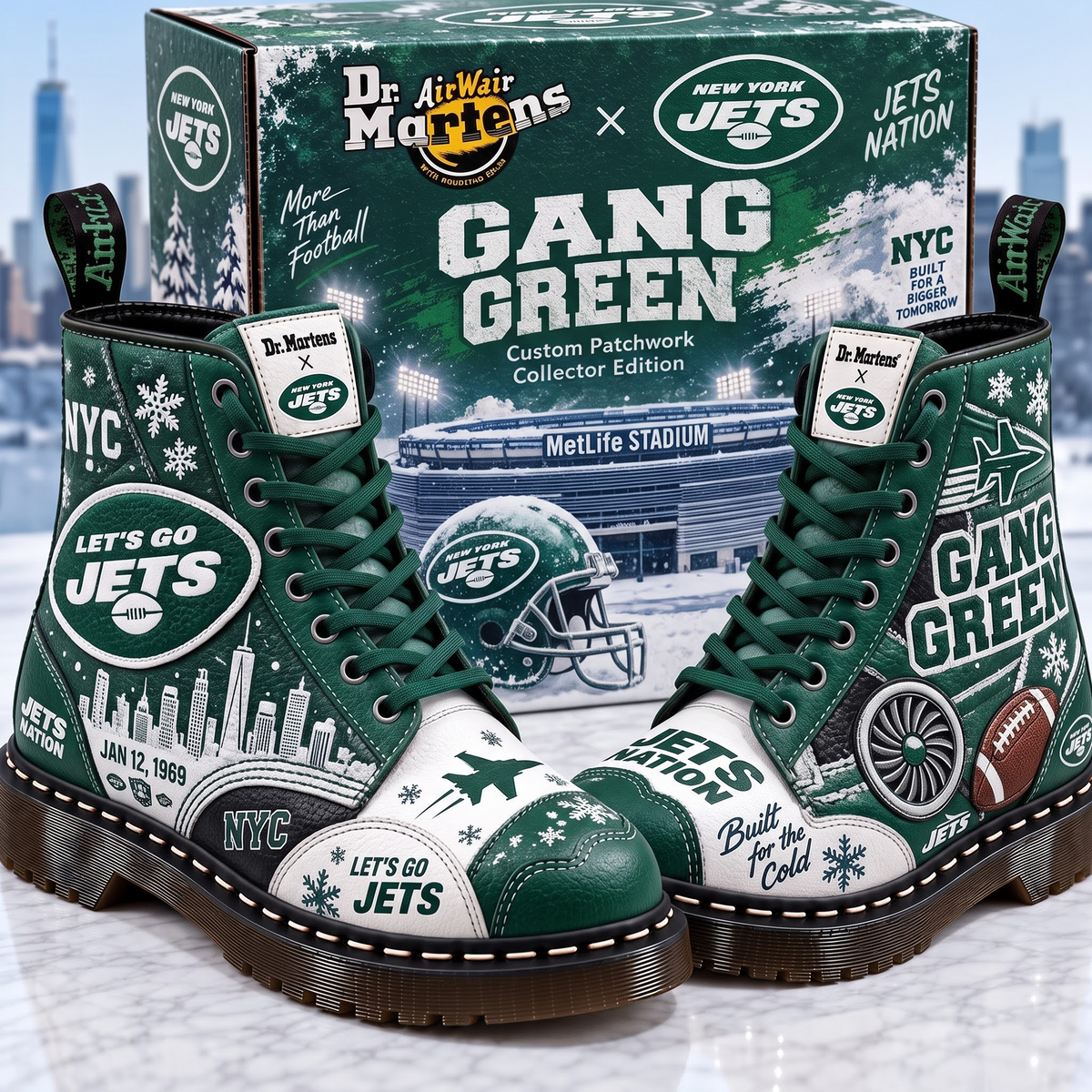NYJ X Premium NFL Leather Lace-Up Boots