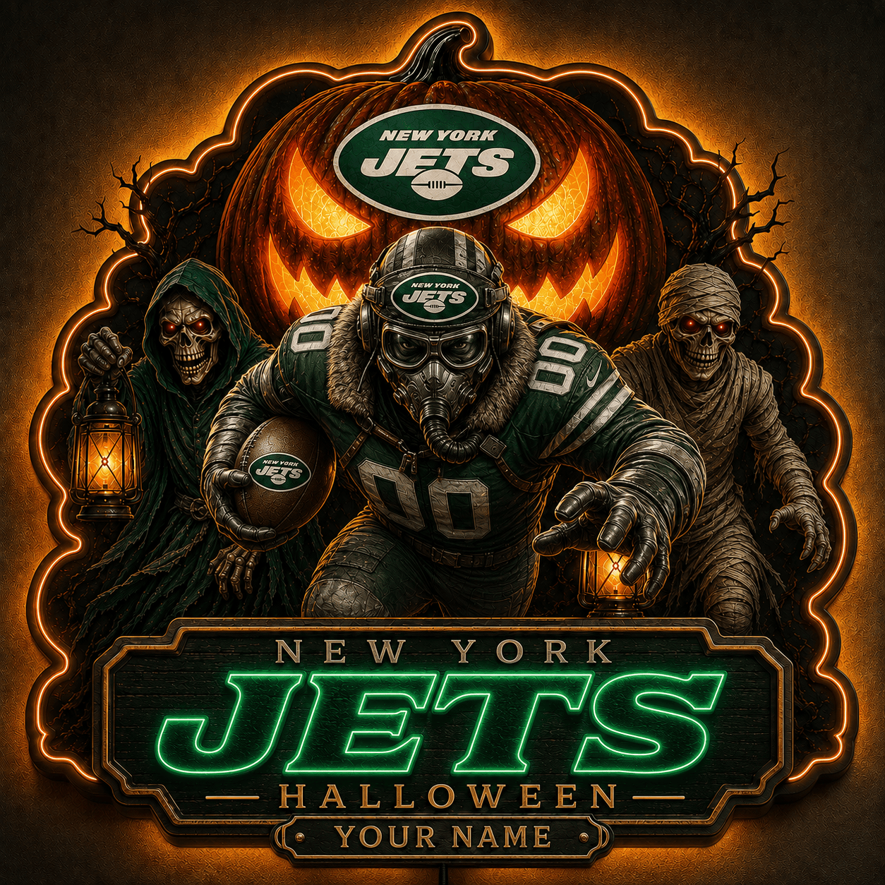 NYJ x NFL Halloween Personalized Acrylic Wall Led Sign Colorful Colors Gifts For Fan