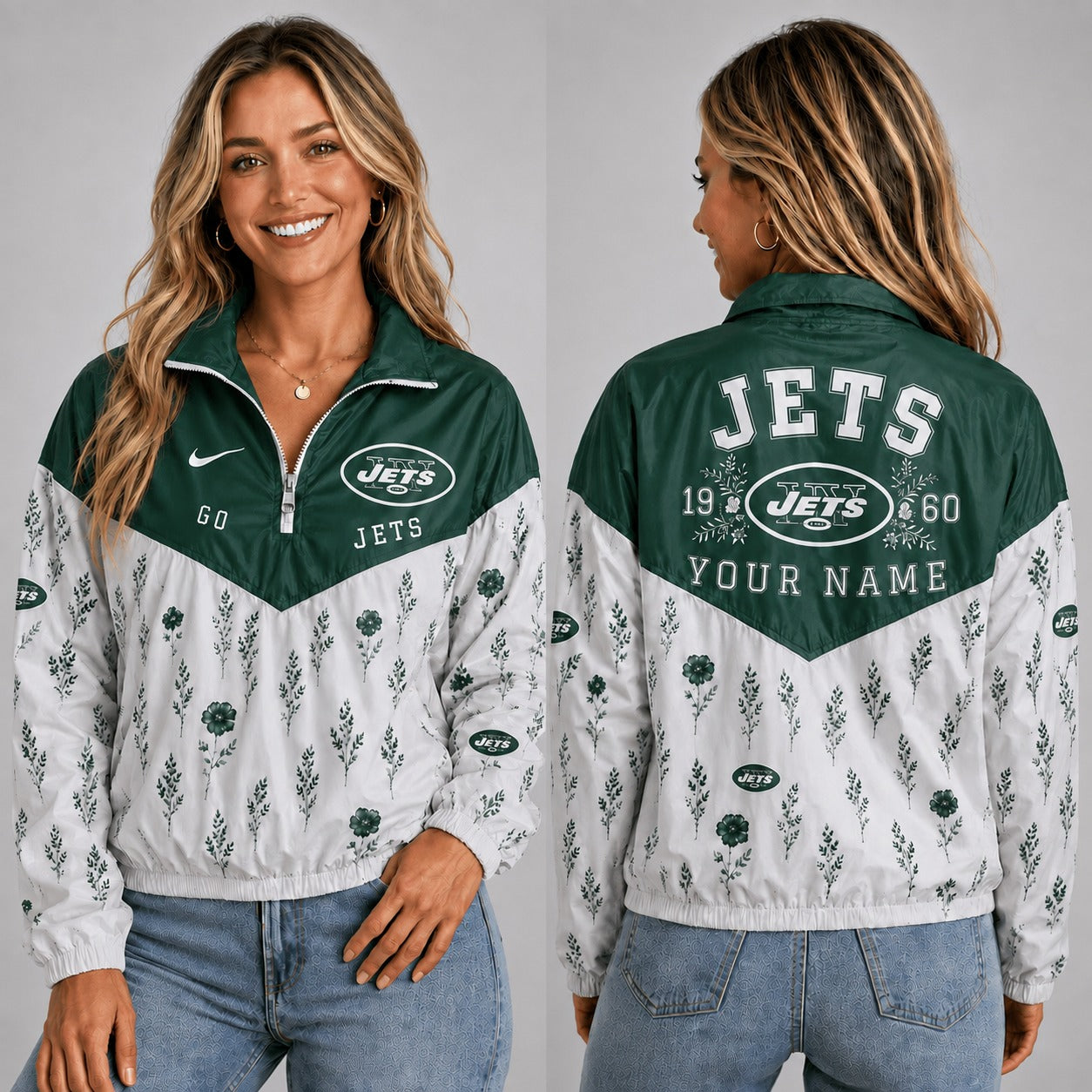 NYJ x NFL Personalized Women Quarter Zip Jacket
