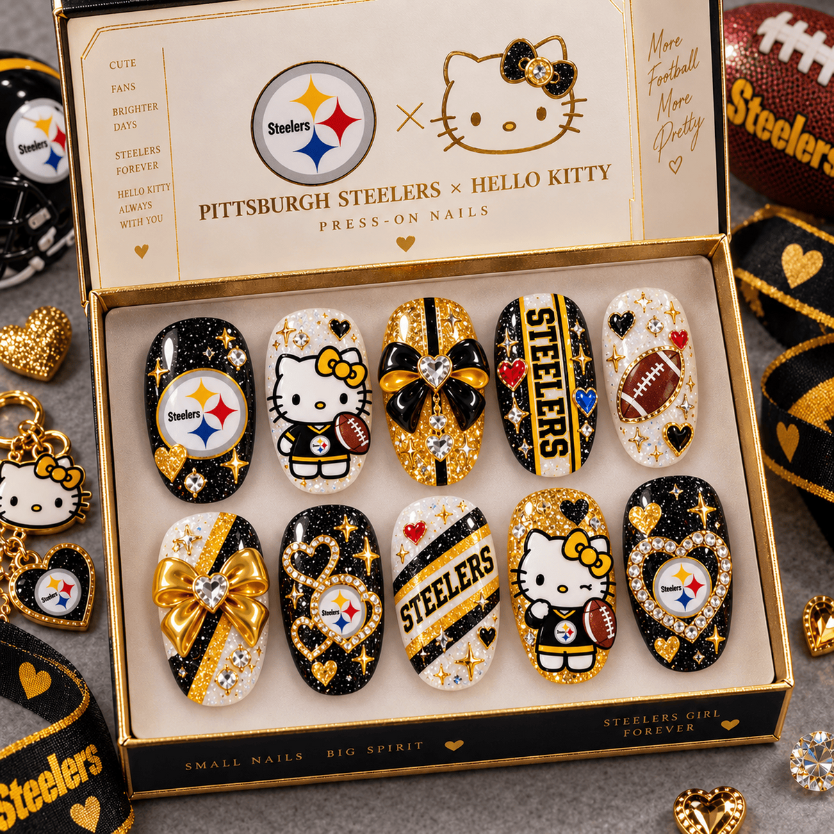 PIT X Premium NFL Hello Kitty Bow Glam Press-On Nails Football Fan