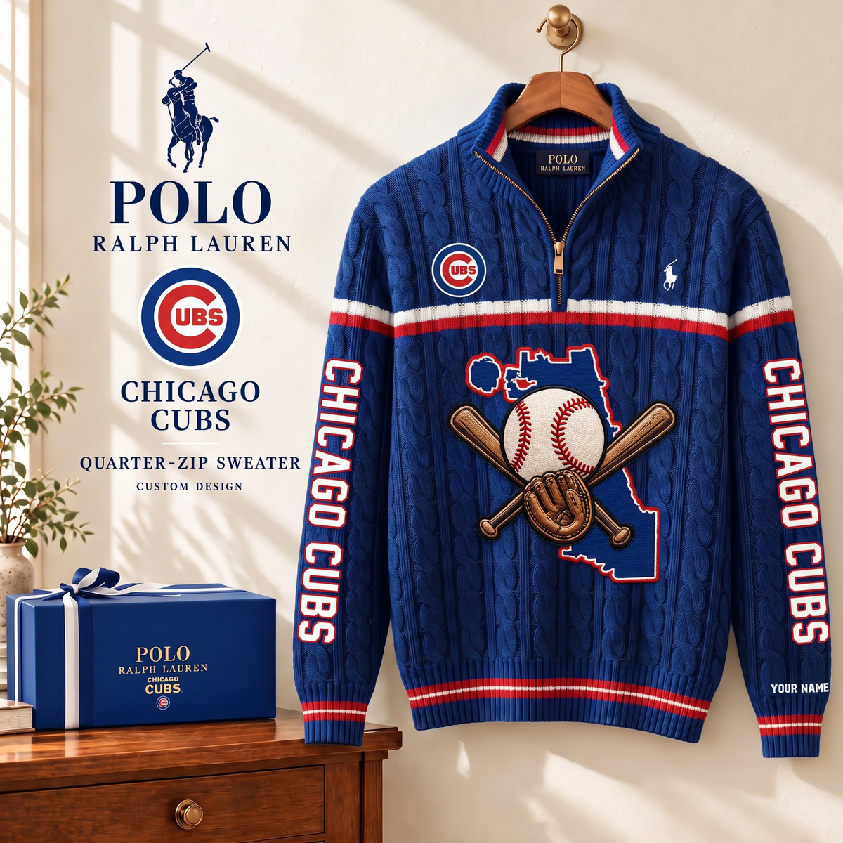 PREMIUM MLB X CC EXCLUSIVE POLO RALPH LAUREN QUATER-ZIP SWEATER SHIRT LIMITED EDITION V3