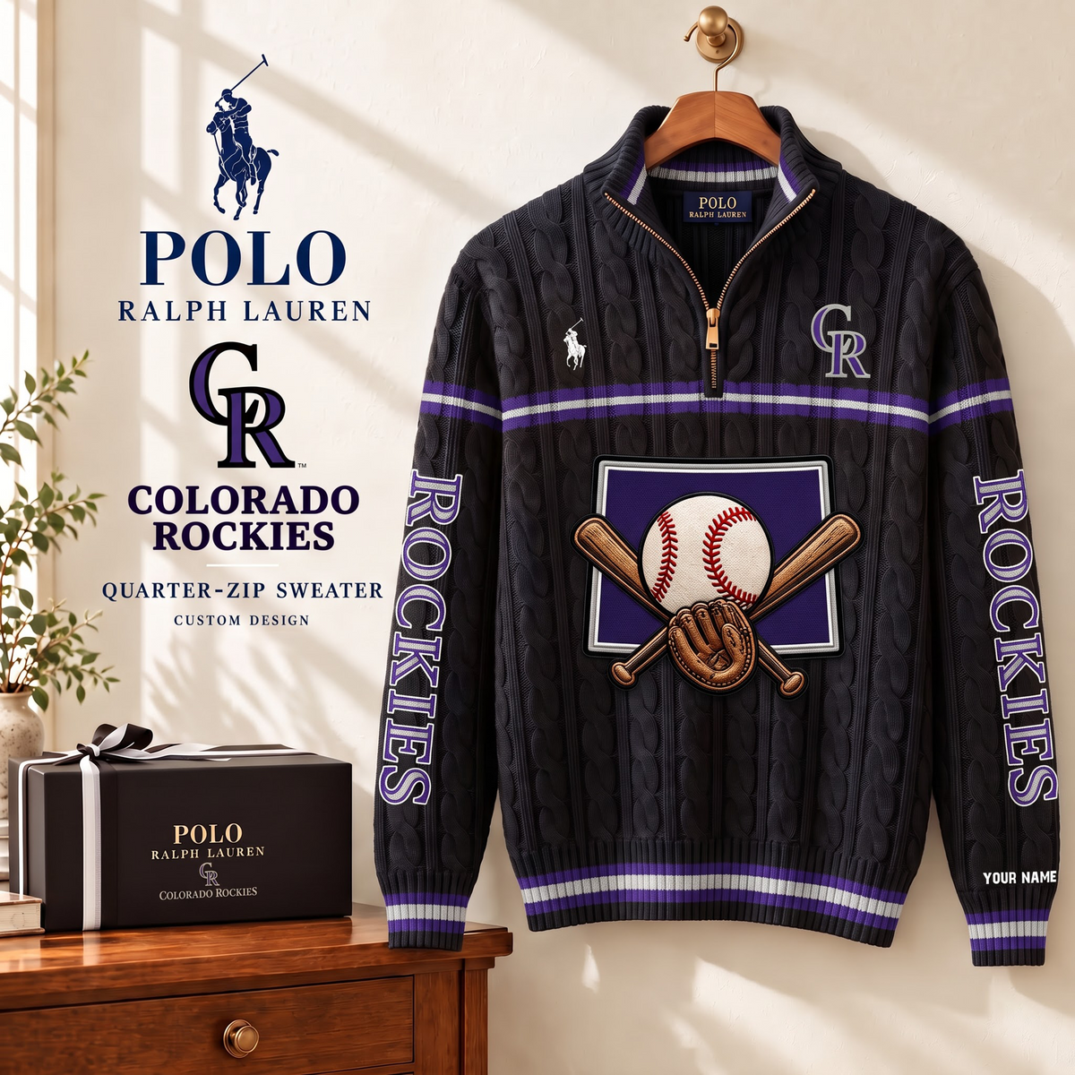 PREMIUM MLB X CR EXCLUSIVE POLO RALPH LAUREN QUATER-ZIP SWEATER SHIRT LIMITED EDITION V3