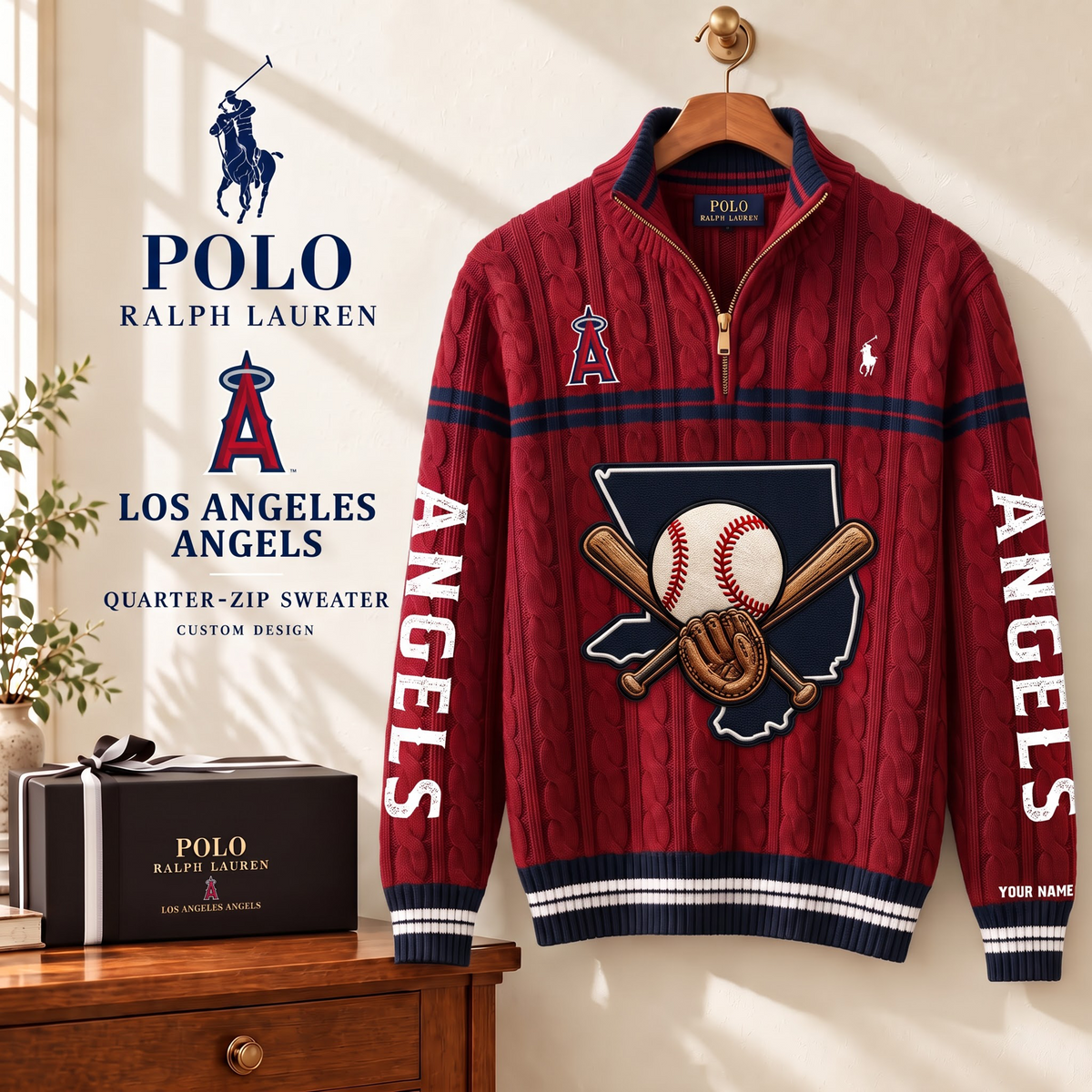 PREMIUM MLB X LAA EXCLUSIVE POLO RALPH LAUREN QUATER-ZIP SWEATER SHIRT LIMITED EDITION V3