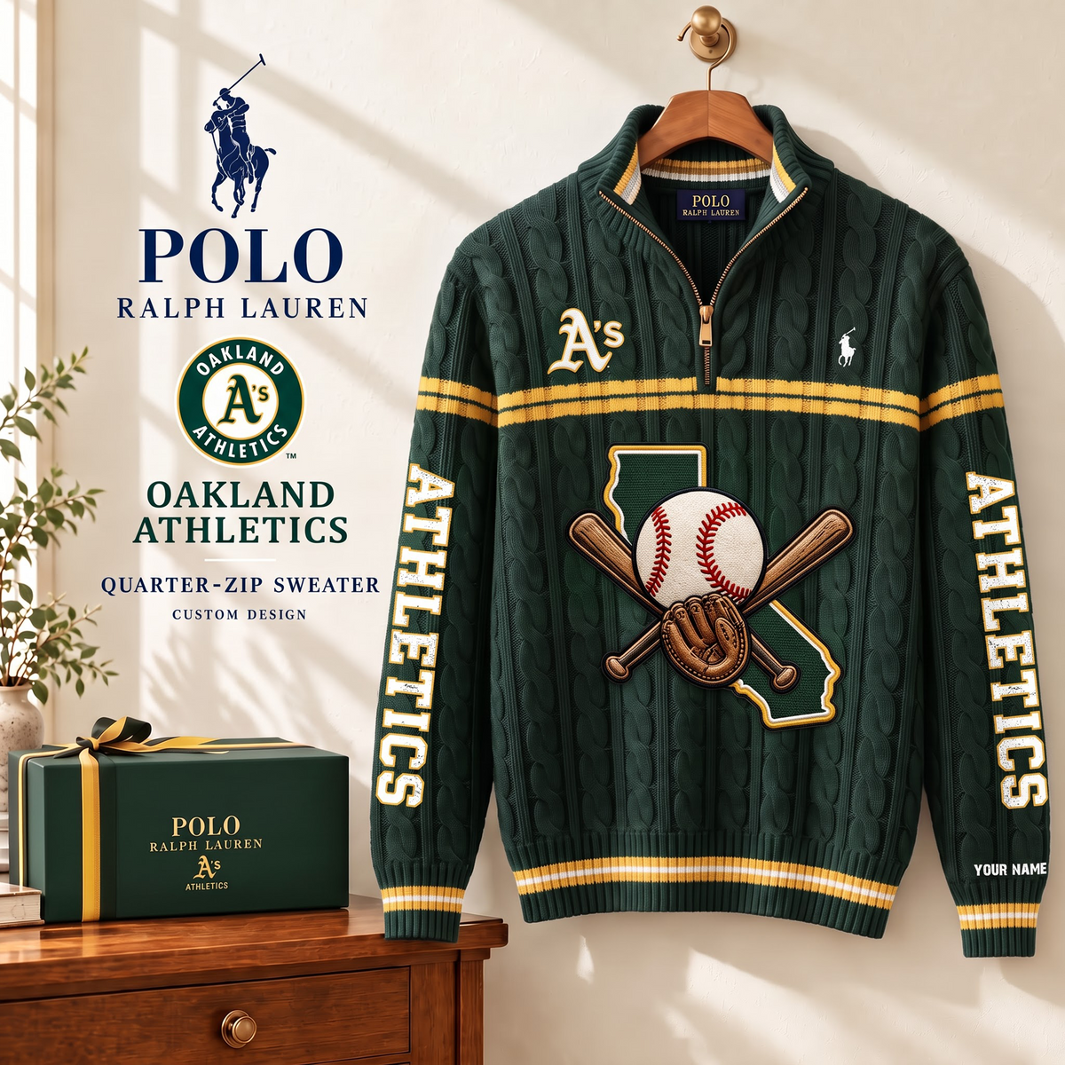 PREMIUM MLB X OA EXCLUSIVE POLO RALPH LAUREN QUATER-ZIP SWEATER SHIRT LIMITED EDITION V3