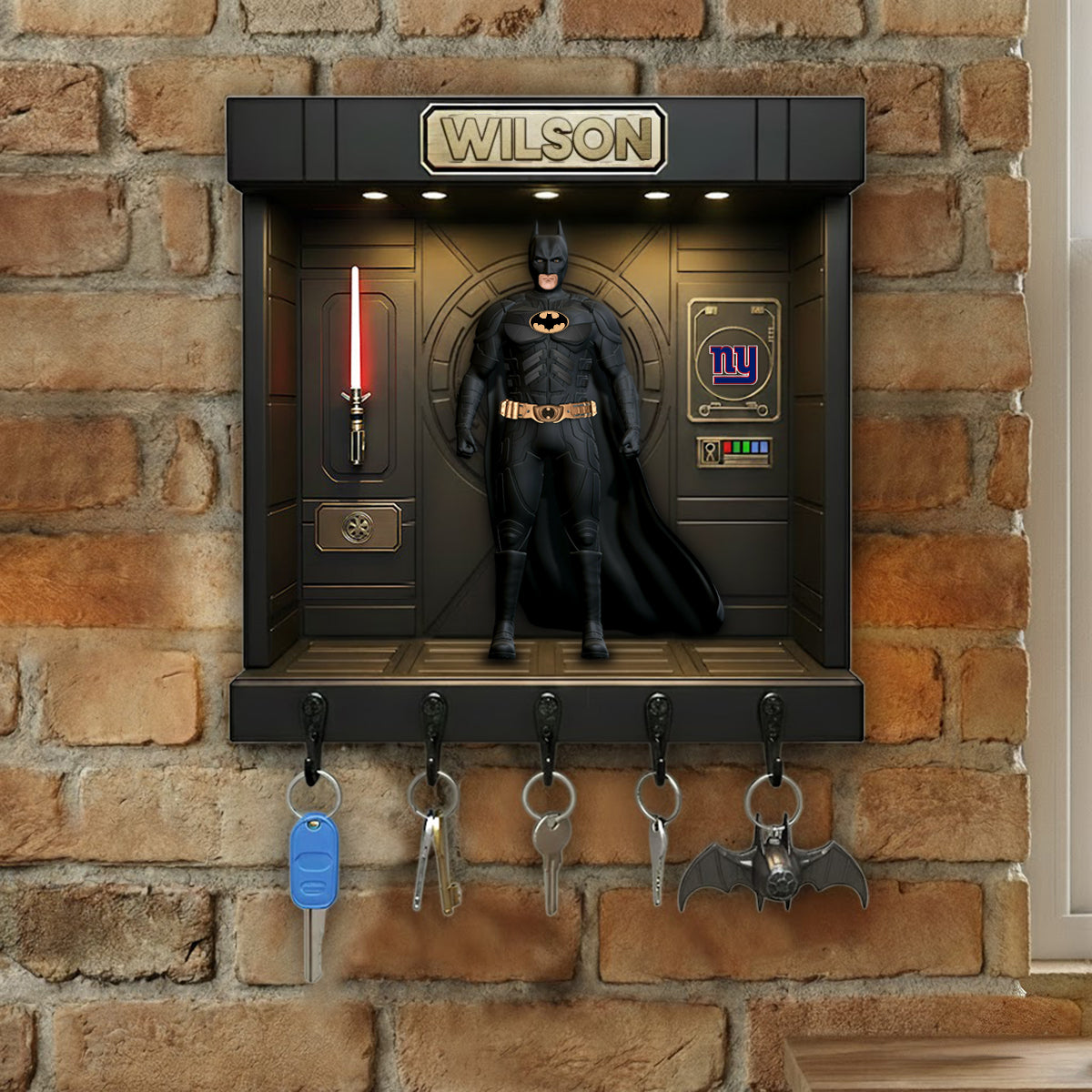 PREMIUM NFL NYG X BATMAN Wood Key Hanger - Personalized Gifts For Cosmic Lovers NDT NHM