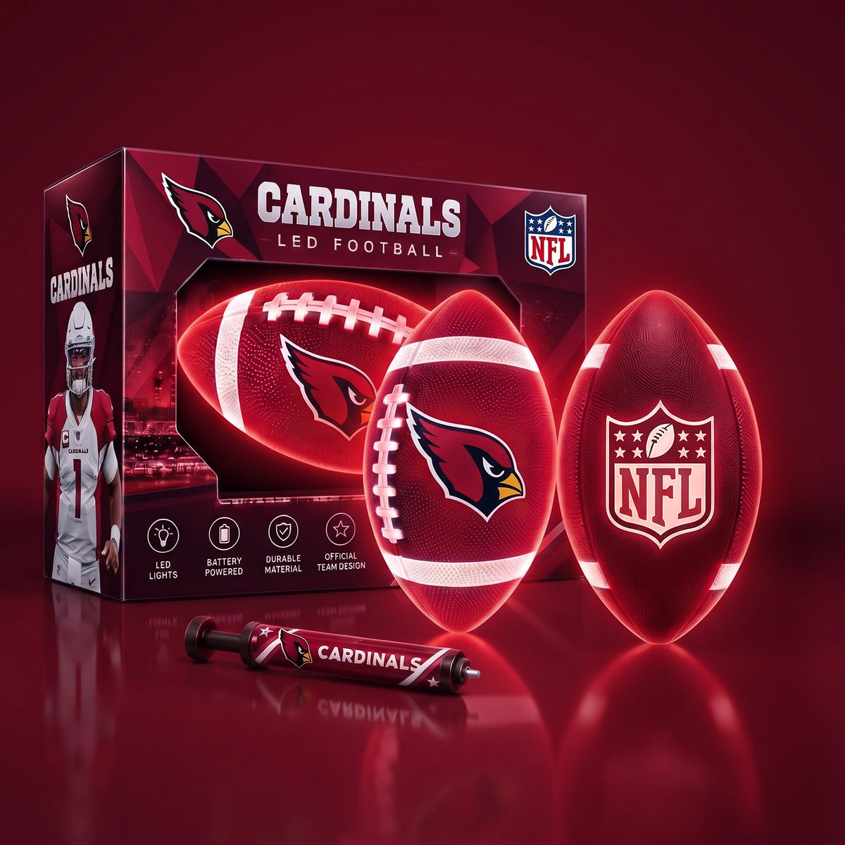 PREMIUM NFL X ARI EXCLUSIVE PERSONLIZED 3D LIGHT-UP LED FOOTBALL GIFT FOR FAN LIMITED EDITION