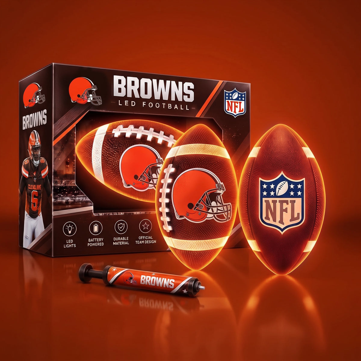 PREMIUM NFL X CLE EXCLUSIVE PERSONLIZED 3D LIGHT-UP LED FOOTBALL GIFT FOR FAN LIMITED EDITION