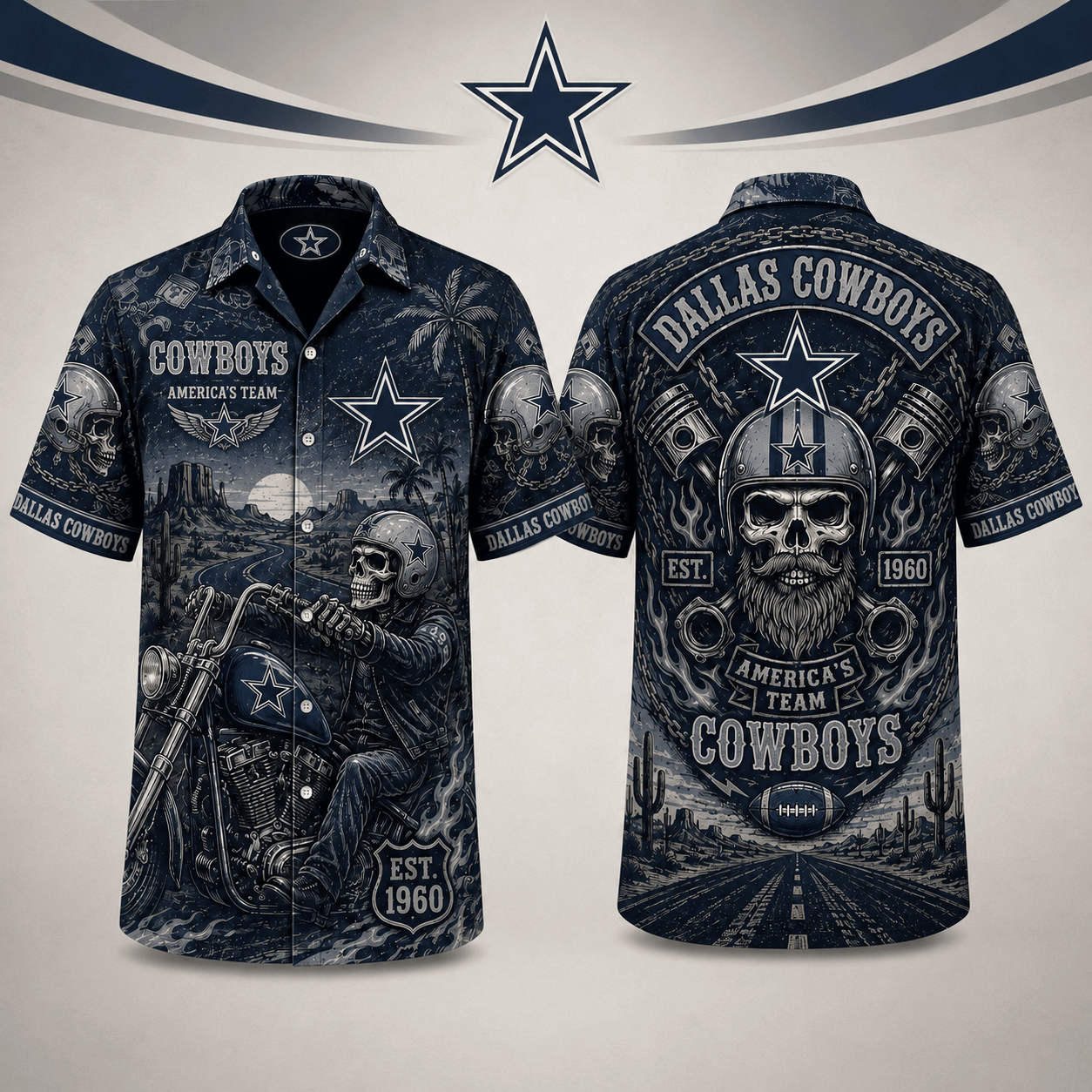 PREMIUM NFL X DC EXCLUSIVE Biker Skull Hawaiian Shirt Limited Edition