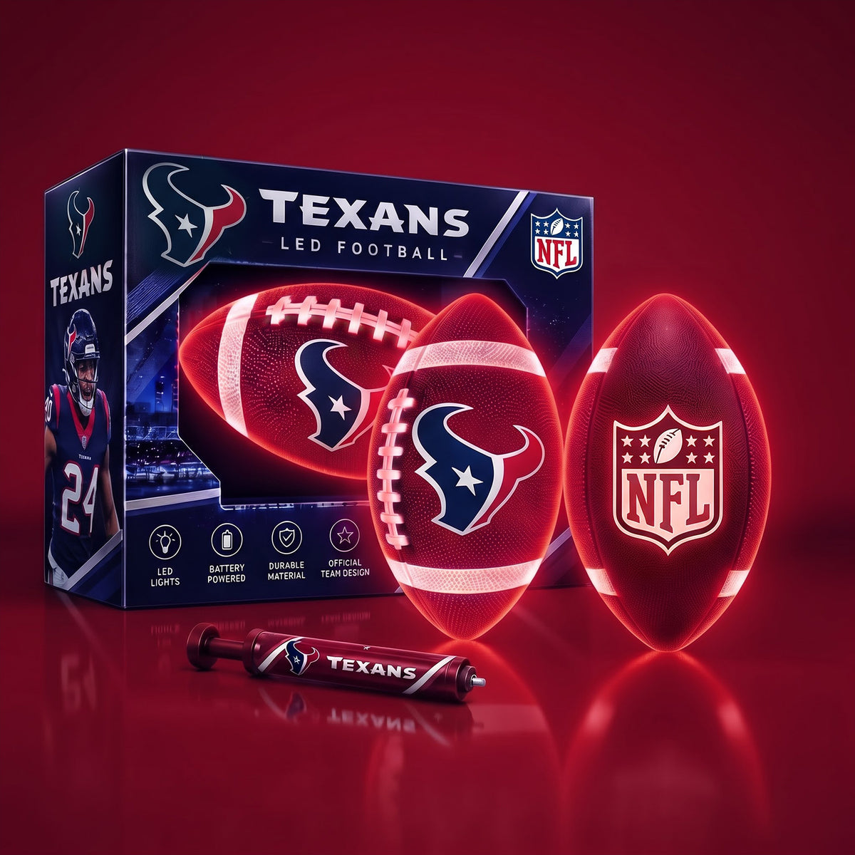 PREMIUM NFL X HOU EXCLUSIVE PERSONLIZED 3D LIGHT-UP LED FOOTBALL GIFT FOR FAN LIMITED EDITION