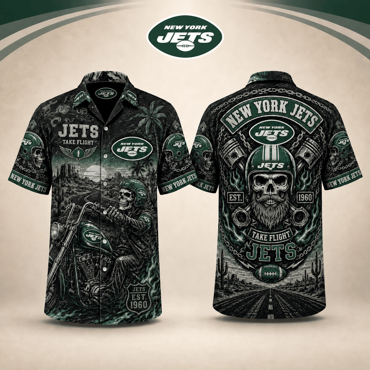 PREMIUM NFL X NYJ EXCLUSIVE Biker Skull Hawaiian Shirt Limited Edition