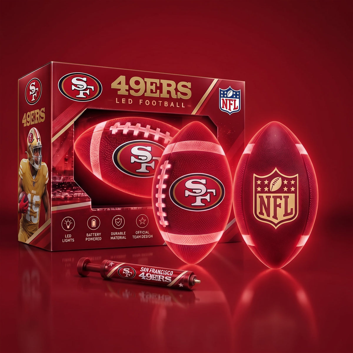 PREMIUM NFL X SF EXCLUSIVE PERSONLIZED 3D LIGHT-UP LED FOOTBALL GIFT FOR FAN LIMITED EDITION