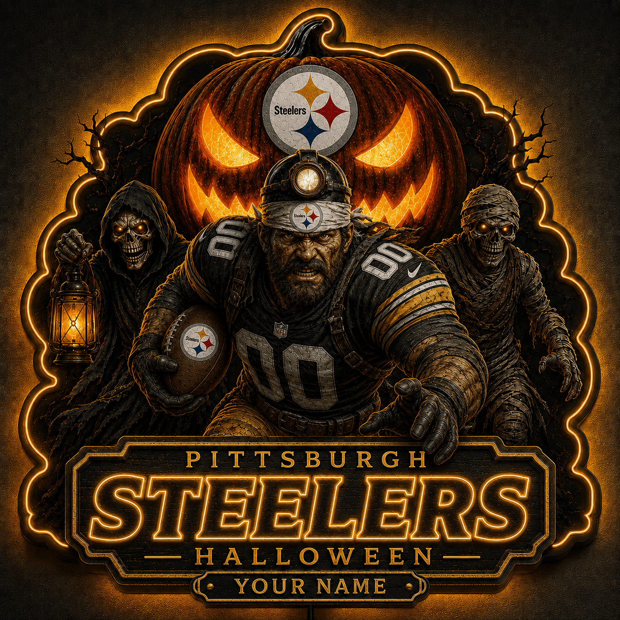 PS x NFL Halloween Personalized Acrylic Wall Led Sign Colorful Colors Gifts For Fan