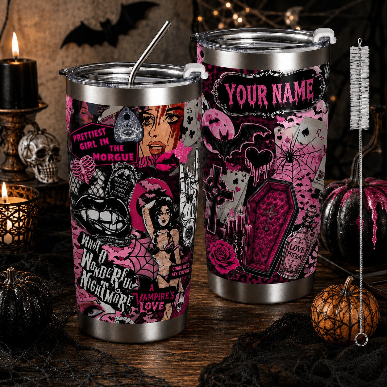 Pink Goth Horror Halloween Premium Tumbler 20oz Personalized Gift For Fan Men Women - Limited Edition
