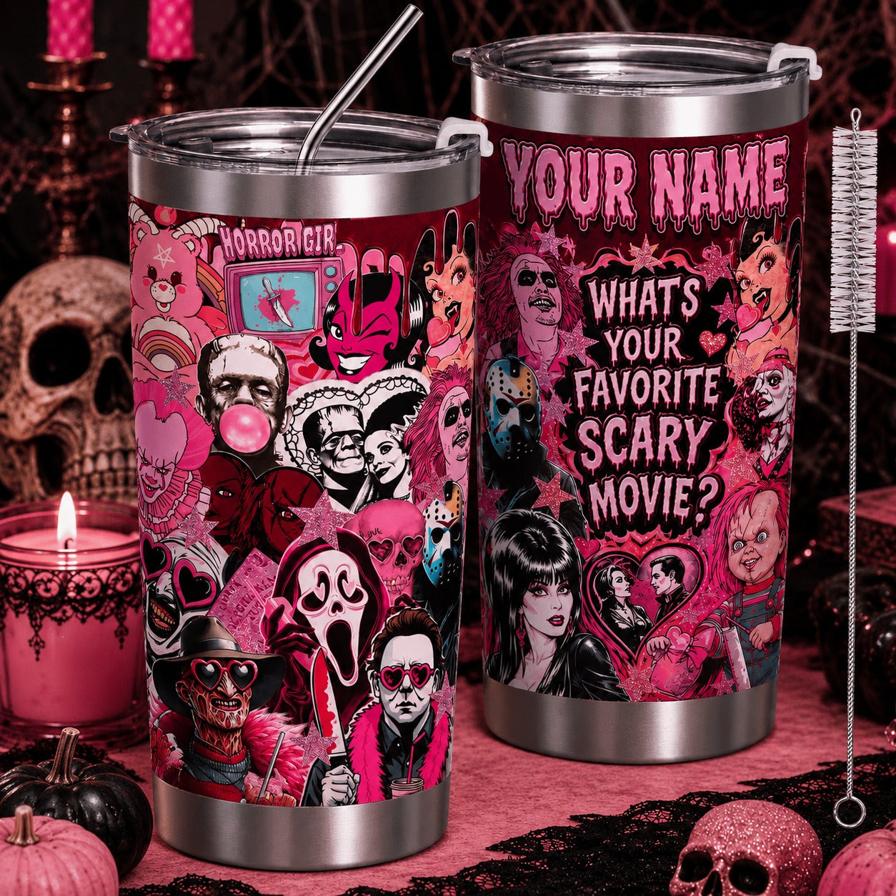 Pink Scary Scream Movie Gift Halloween Premium Tumbler 20oz Personalized Gift For Fan Men Women - Limited Edition