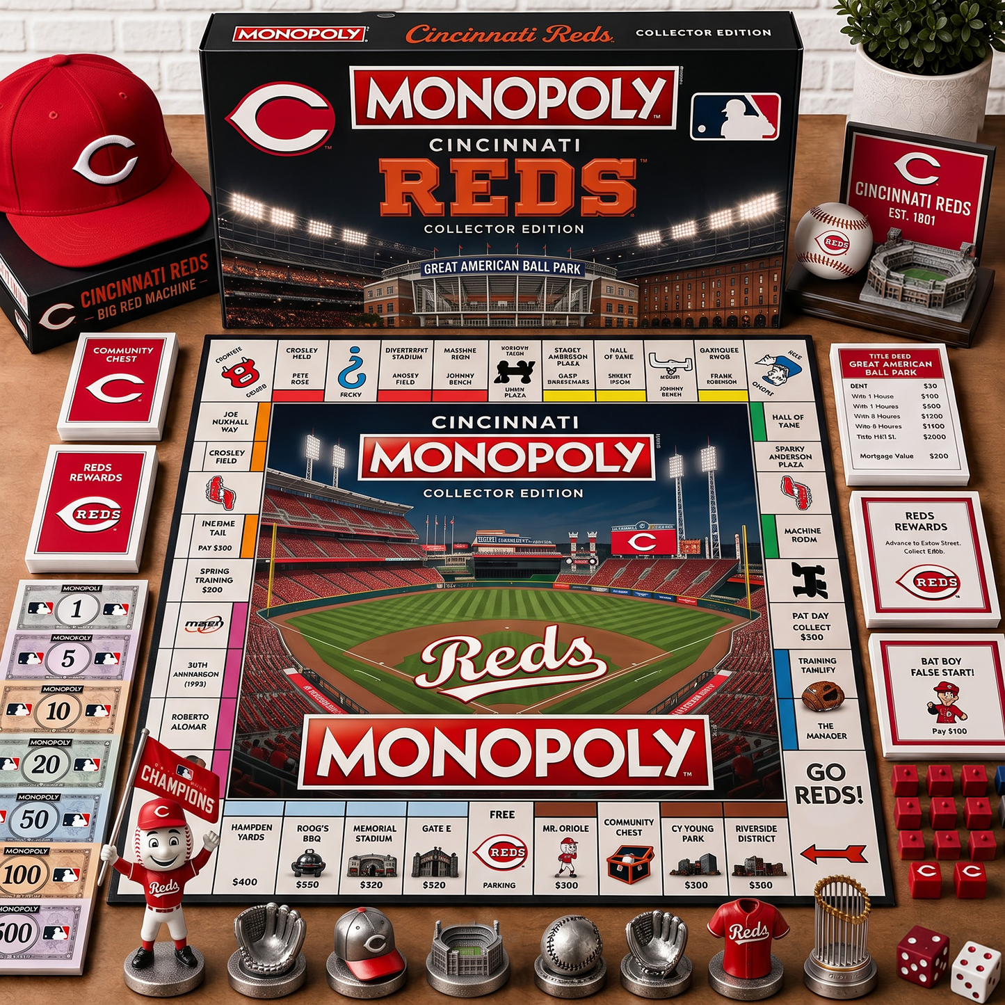 Premium MLB CIN Monopoly Collector’s Edition Board Game NMD 080826 TTV
