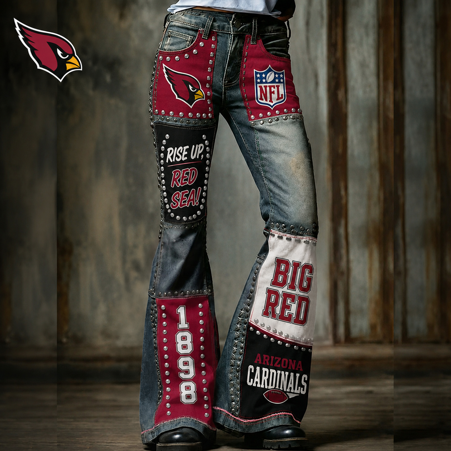 Premium NFL ARI Vintage Patchwork Zipped Flared Pants
