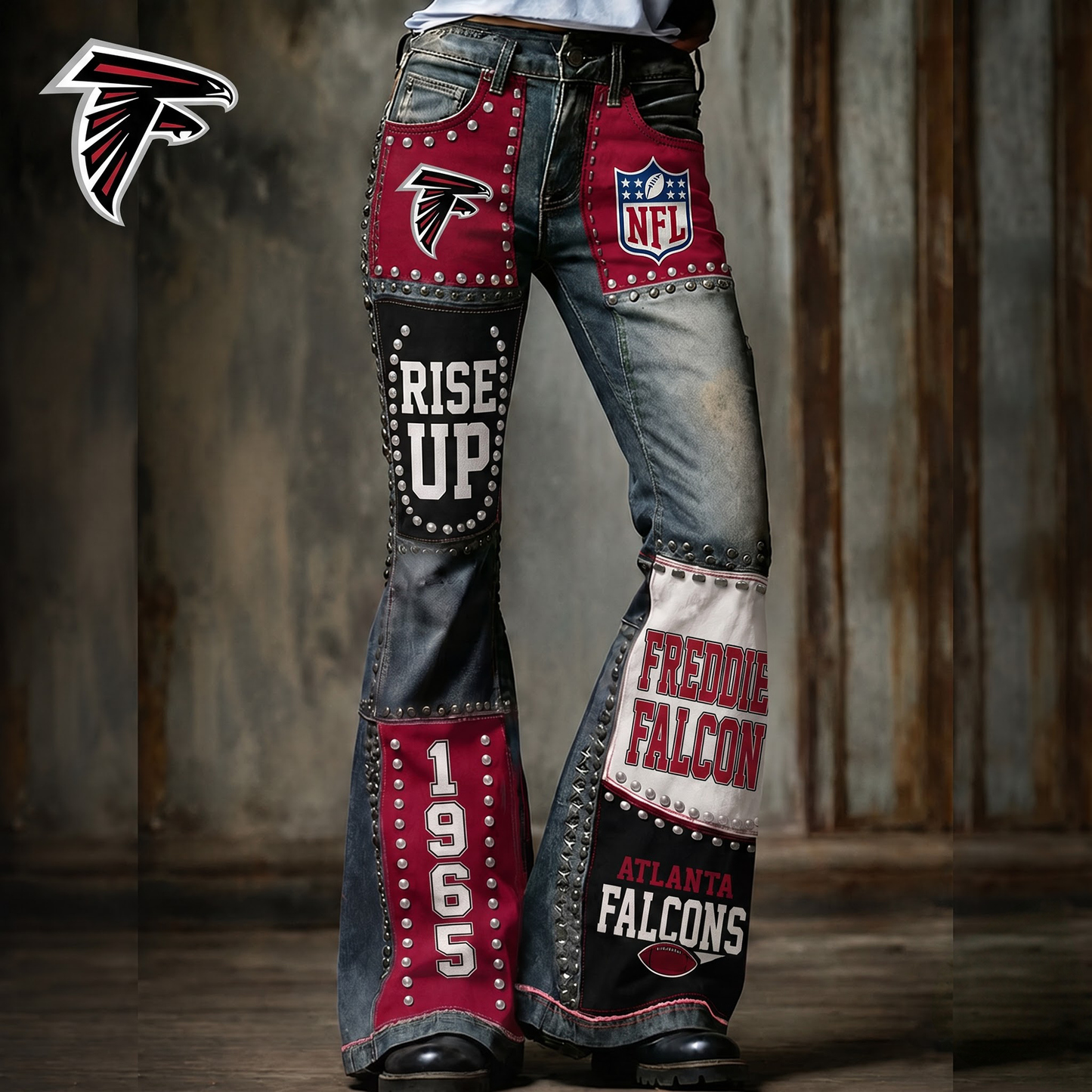 Premium NFL ATL Vintage Patchwork Zipped Flared Pants