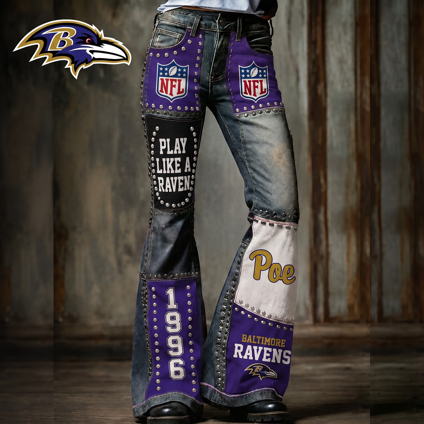 Premium NFL BAL Vintage Patchwork Zipped Flared Pants