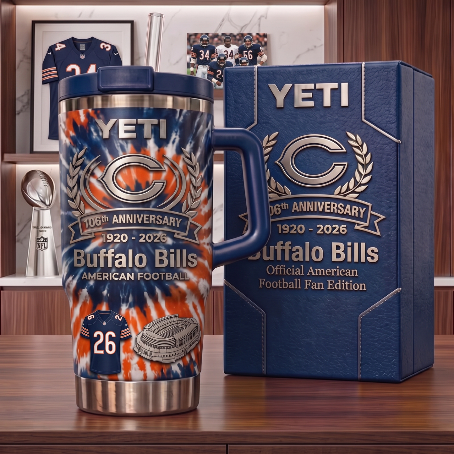 Premium NFL CHI Anniversary Flame Heritage Handle Tumbler