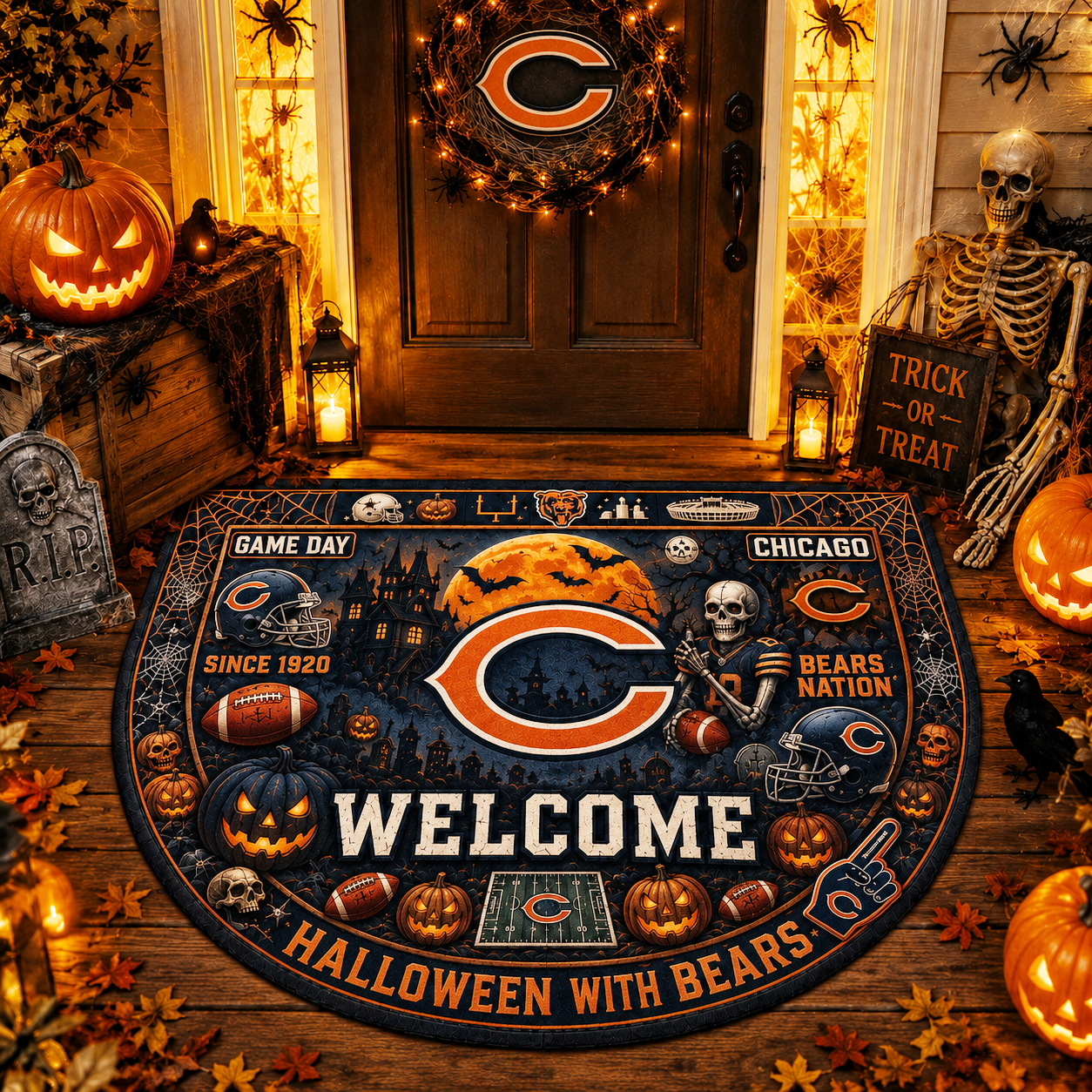 Premium NFL CHI Halloween Welcome Doormat