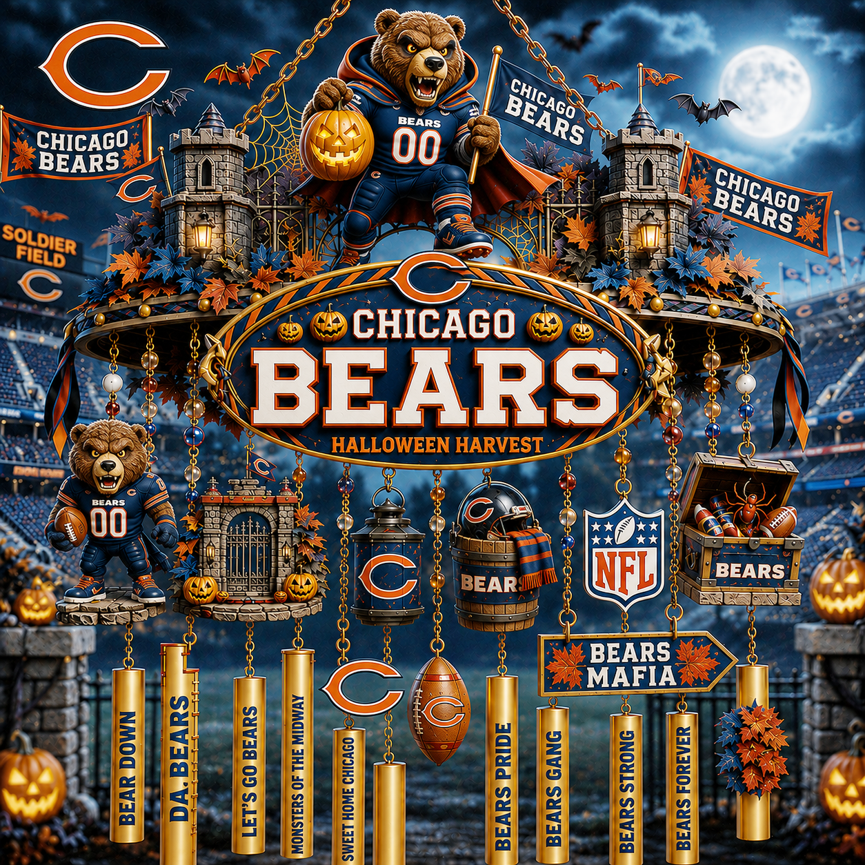 Premium NFL CHI Halloween Wind Chime
