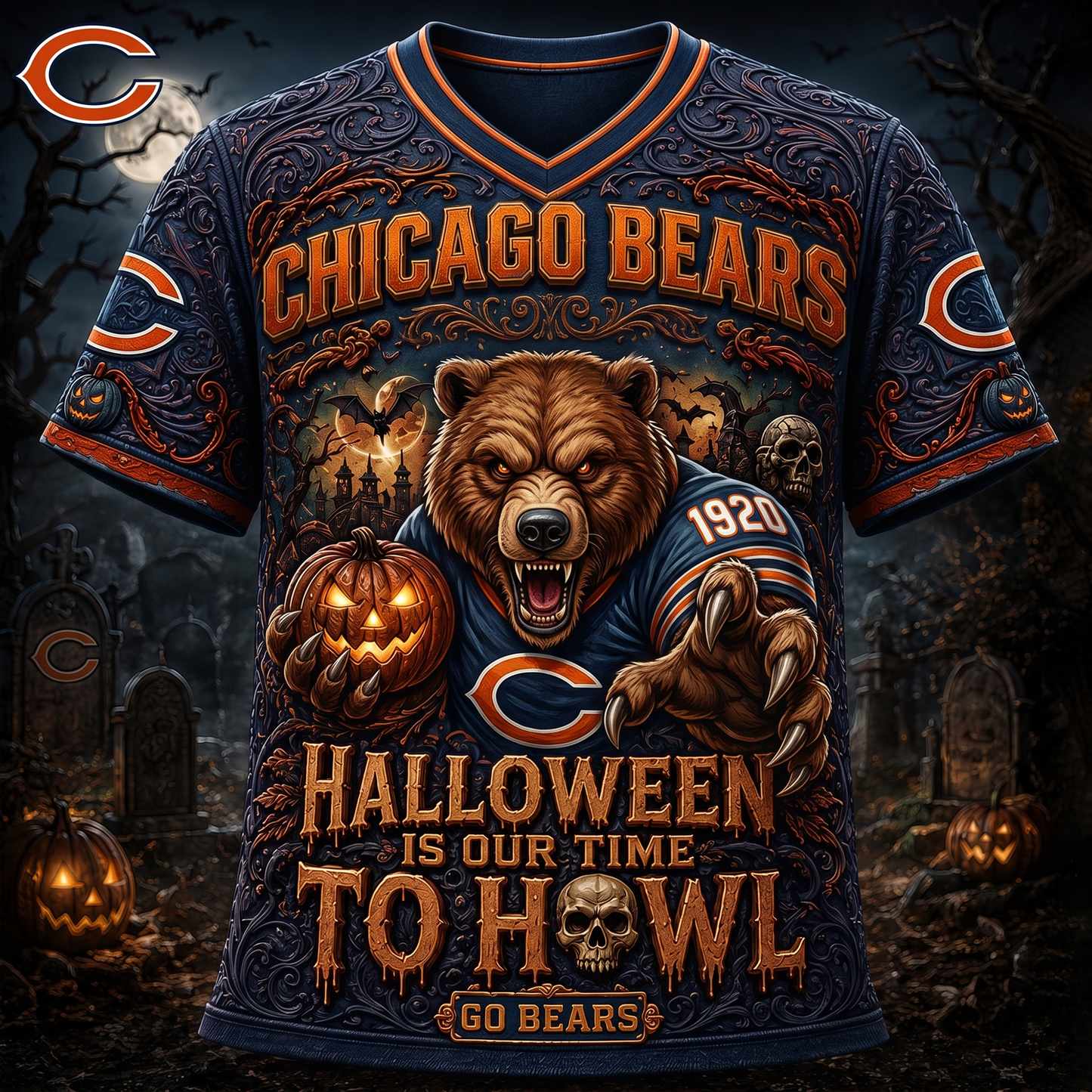 Premium NFL CHI Haunted Howl Halloween Mascot T-shirt