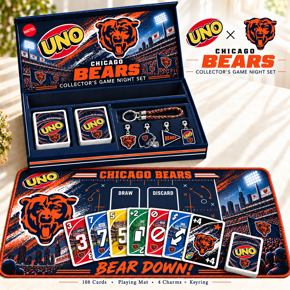 Premium NFL CHI Uno Board Game Set