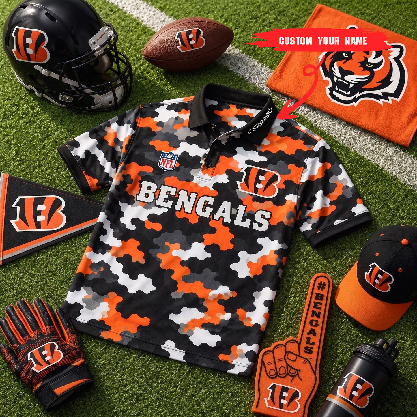 Premium NFL CIN Camo Polo Shirt