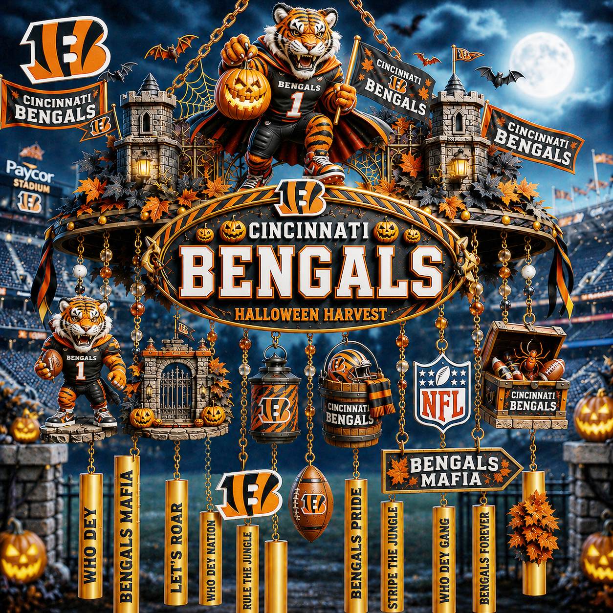 Premium NFL CIN Halloween Wind Chime