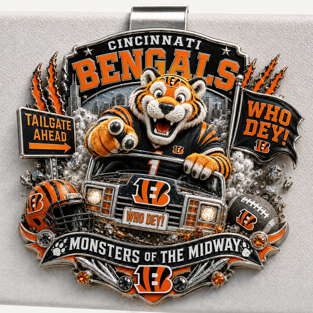 Premium NFL CIN Mascot Tailgate 3D Car Visor Clip