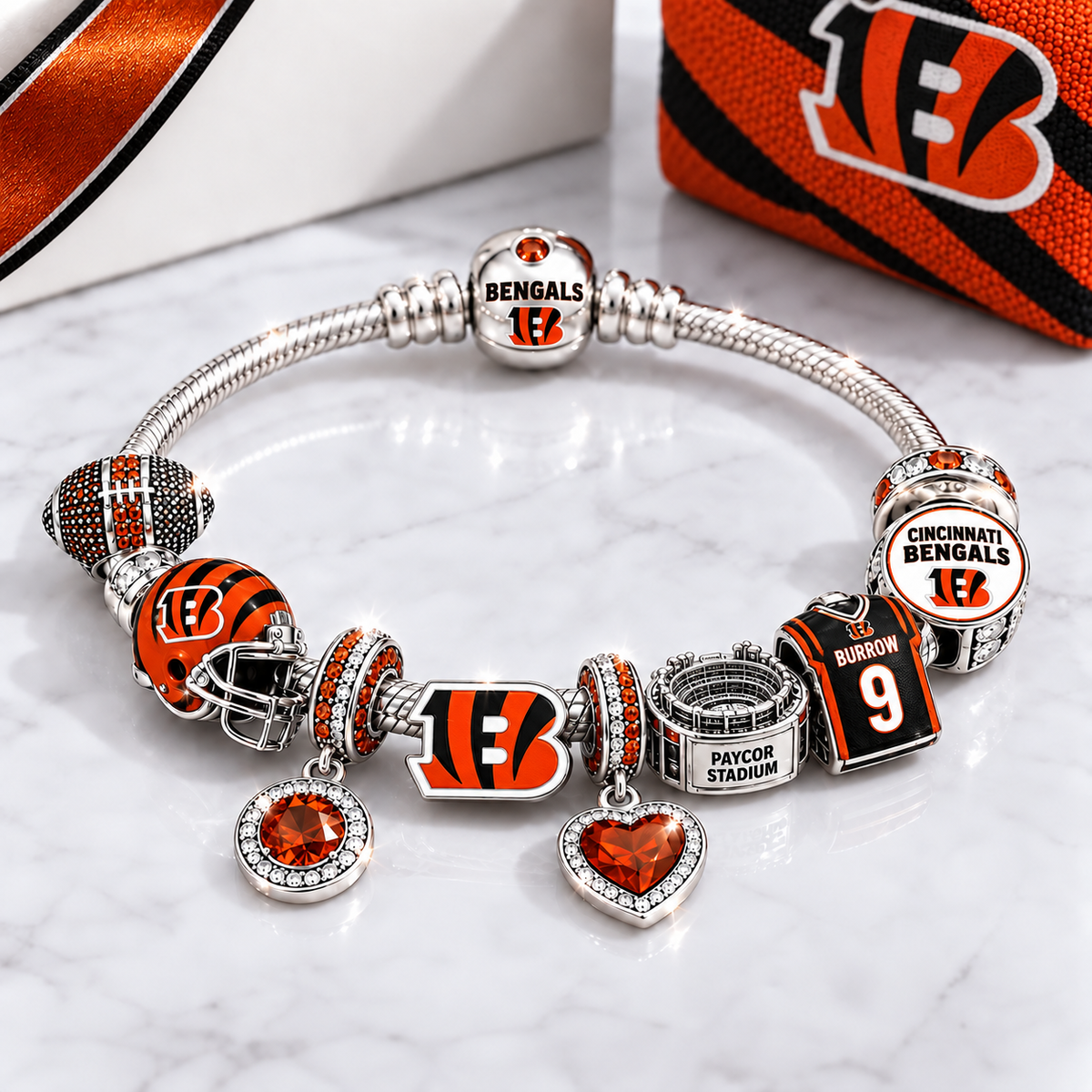Premium NFL CIN Team Spirit Charm Bracelet V8