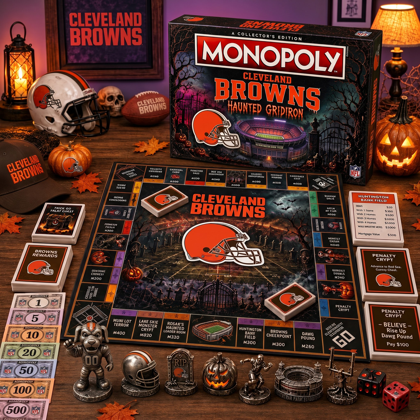 Premium NFL CLE Halloween Monopoly Collector’s Edition Board Game V2