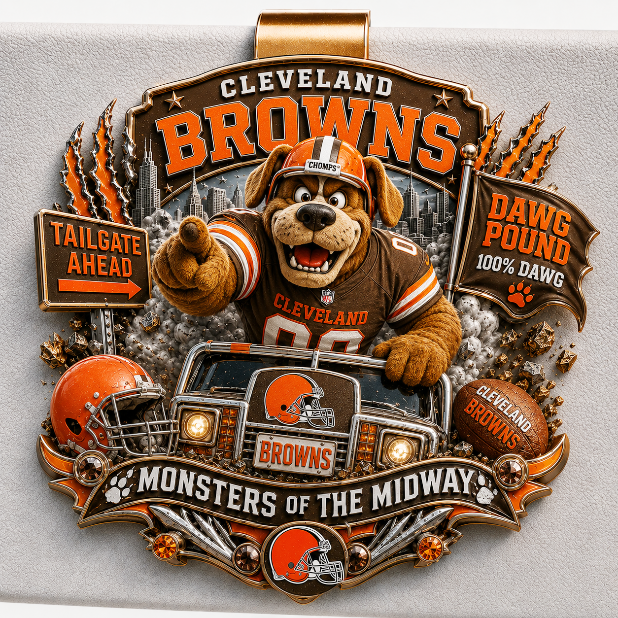 Premium NFL CLE Mascot Tailgate 3D Car Visor Clip
