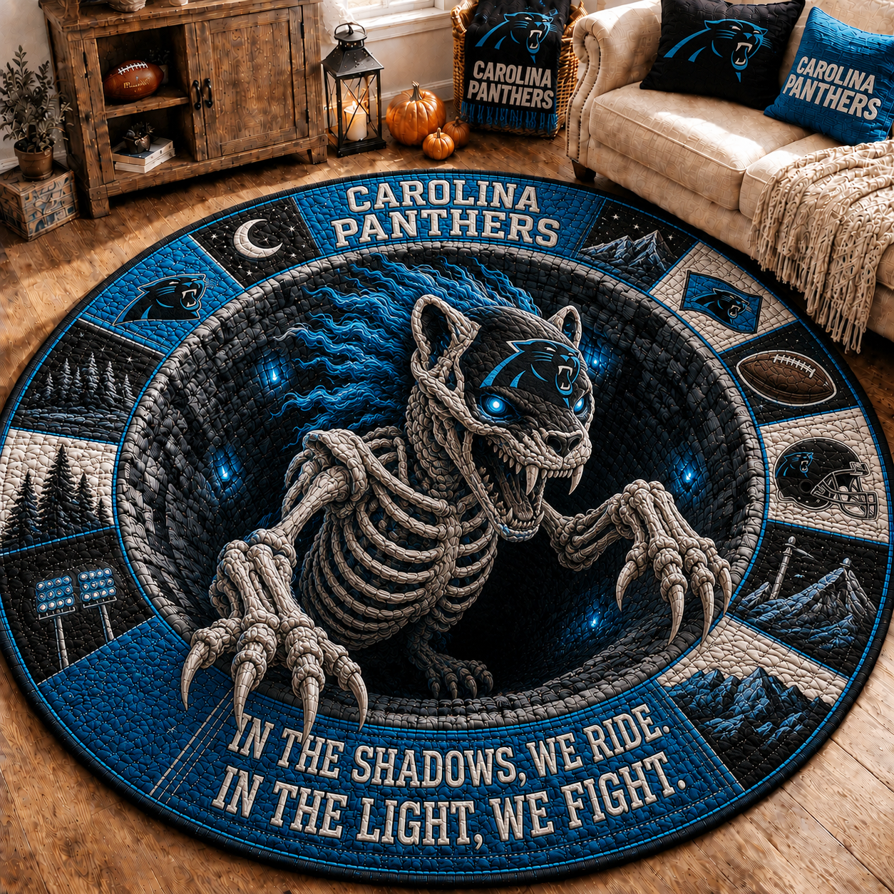 Premium NFL CP Haunted Gridiron Skeleton Quilted Round Mat
