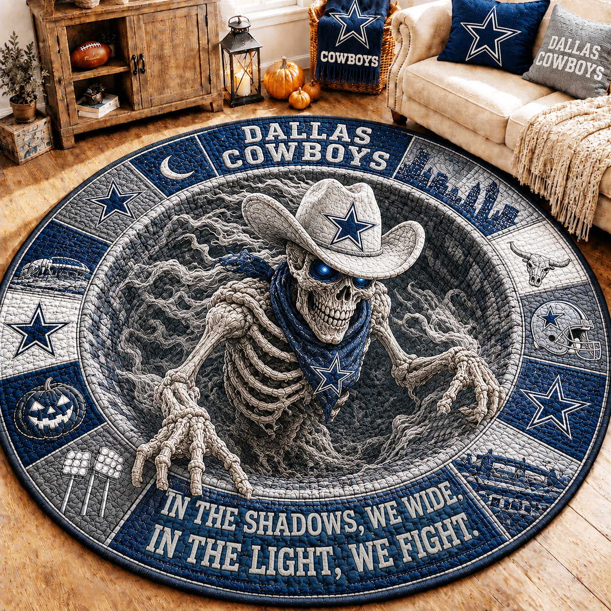 Premium NFL DC Haunted Gridiron Skeleton Quilted Round Mat
