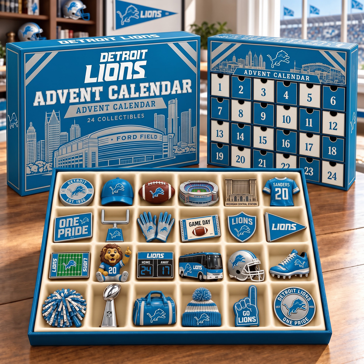 Premium NFL DET Team Spirit 24-Piece Advent Calendar V3