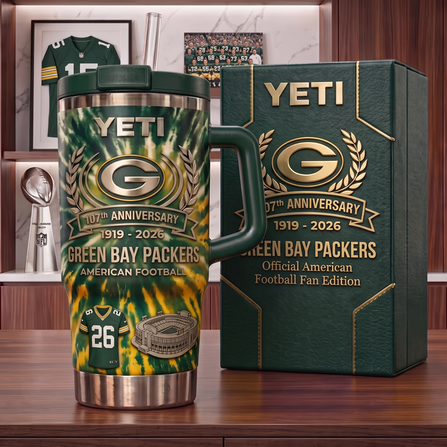 Premium NFL GB Anniversary Flame Heritage Handle Tumbler