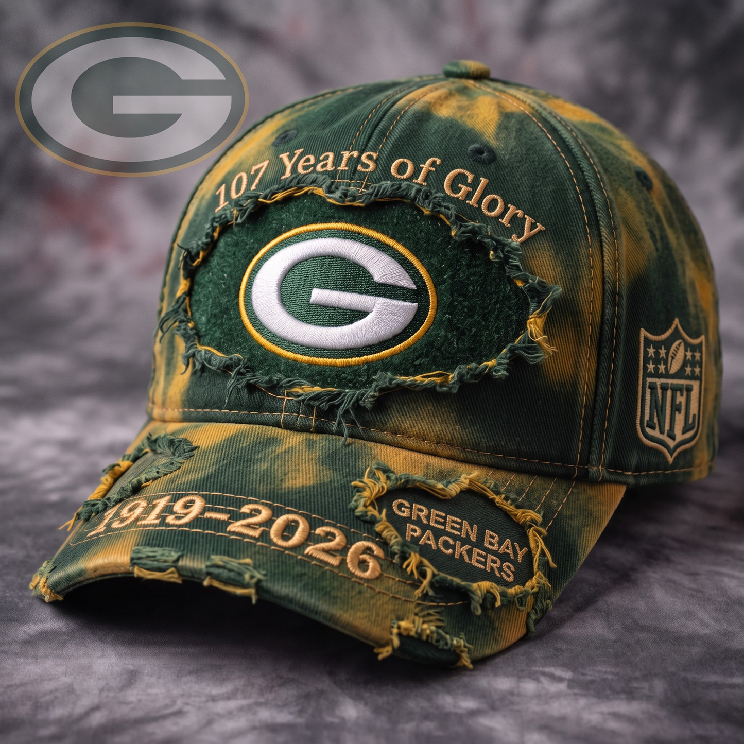 Premium NFL GB Glory Vintage Distressed Embroidered Cap